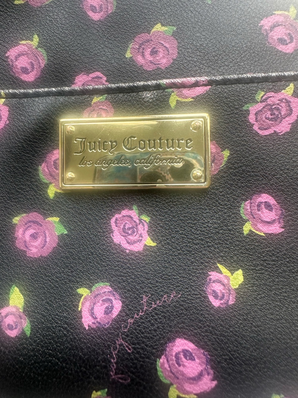 Juicy Couture Black Crossbody with Pink Rose Print - Picture 3 of 5